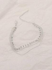 1 pezzo Cavigliera alla caviglia boho multistrato con catena e strass argento, design minimalista, adatto per uso quotidiano e vacanze al mare delle donne, accessorio gioiello da spiaggia estiva