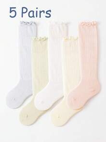 3 Pasang Kaos Kaki Bayi Musim Panas, Kaos Kaki Setinggi Lutut Bergaris Jala, Warna Polos, Kaos Kaki Anti Nyamuk Cocok untuk Dipakai Sehari-hari - MultiWarna - View 12