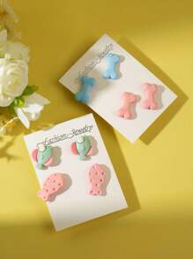 2 pares/set de aretes de arcilla suave con diseño de huesos y peces de colores tipo macarrón, accesorios para fiestas de playa y vacaciones
