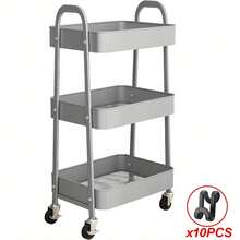 3 Tier Metal Multipurpose Wheeled Storage Tray Carts - 3 Colours Available - Grey - View 1