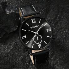 5pcs Men's Watch PU Leather Fashion Casual Roman Mixed Scale Dial Quartz Watch With Jewelry Accessories Rock Hip Hop Men's Bracelet Set Party Gift Beach Vacation Valentine Gift