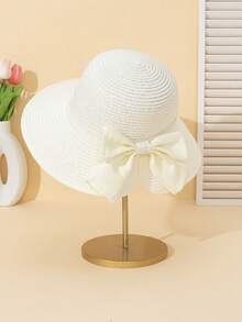 Fashion Straw Hat, Sun Hat, Casual Bowknot Decor Hat For Women, UV Protection, Suitable For Outdoor, Beach, Lightweight And Stylish