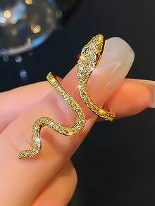 1 Stück gotischer glänzender eleganter Schlangen-Ring mit Zirkonia-Stein, verstellbares Manschetten-Armband, einzigartiger Schmuck für Männer & Frauen, besondere Party-Dekoration