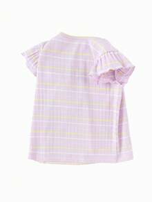 Balabala Baby T-Shirt Girls' Short Sleeve Children's Top 2025 Summer New Striped Tee Sweet Flutter Sleeve - Purple - View 2