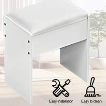 Favourite Gift NEW Dressing Table Stool Makeup Bench Chair Soft Padded Seat Vanity Chair White - White - View 6