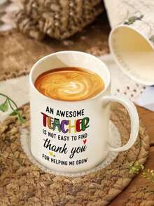 1pc 11oz Teacher Appreciation Ceramic Coffee Mug - "Thank You For Helping Me Grow" Porcelain Cup,Outdoors,Summer And Winter Drinking Utensils,Perfect For Hot Cold Drinks,Gift For Birthdays,Perfect For Home Office Use,Tea Cup,Wedding,Graduation - Multicolor - View 6