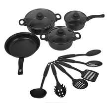 13pcs Cookware Set - Non-Stick Saucepans Pot/Frying Pan/Casserole Pot -Includes Glass Lid And Kitchen Tools - Black - View 11