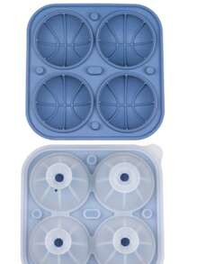1 Stück 4 Kammern 3D Sphärisches Fußball Basketball Silikon Eiswürfelform, Schwarz, Kaffee, Olivgrün Farben, Eiswürfelmaschine für Kühlschrank, großes Volumen, einfache Entnahme, praktische Eisherstellung, versiegelte Verpackung, mit Deckel, Küchenartikel