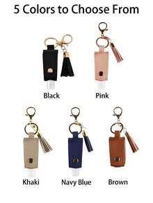 1pc Leather Material No-Rinse Hand Sanitizer Holder, Keychain No-Rinse Hand Sanitizer Holder, Portable Travel No-Rinse Hand Sanitizer Holder With Clip, Travel Essential, Back To School Supplies - Multicolor - View 2