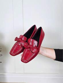 Women's Moccasin Shoes With Bow Flat Comfort Sneakers - 紅色 - 查看 3