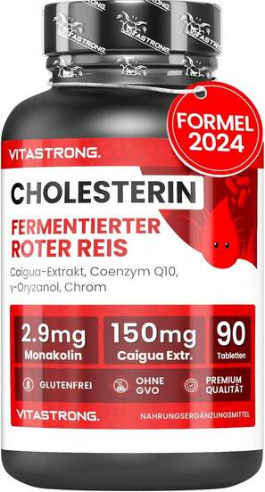 Vitastrong Cholesterin aus rotem Hefereis, Cholesterinpräparate mit CoQ10, 90 Tabletten