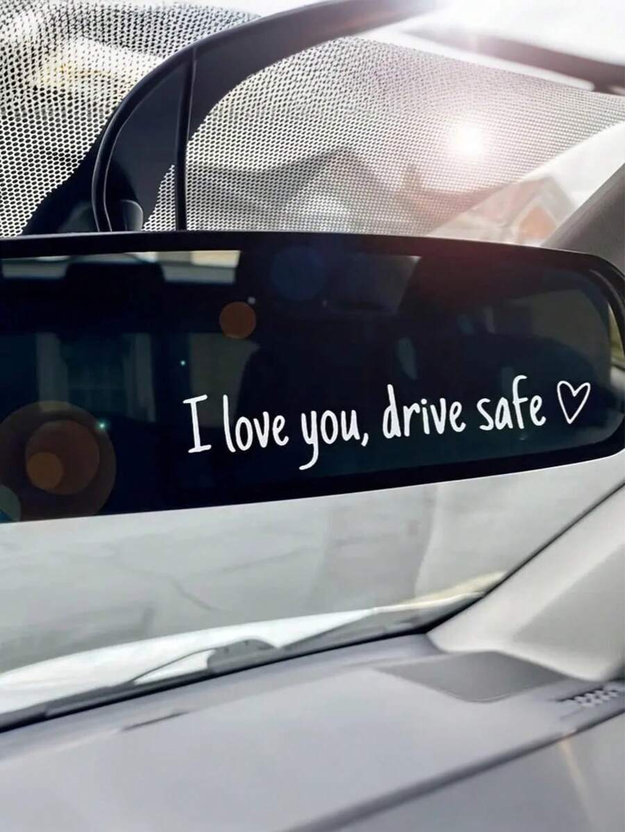 1pc "I Love You Drive" Rearview Mirror/Window Sticker, Essential Car Decal To Remind Family Members To Drively - Multicolor - View 1