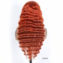 Dainaer hair Pelucas frontales de encaje de color naranja jengibre con ondas profundas de 13 x 6, cabello humano HD transparente, peluca de cabello humano de 350 colores prearrancada con una densidad del 180 % - S350 - Ver 3
