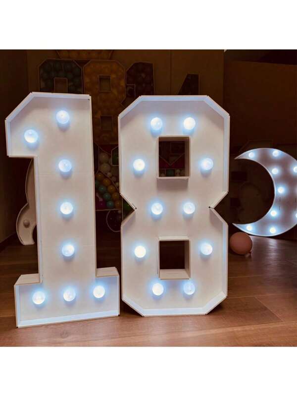 1Pc 73cm/28.7inch Light Up Digital Marquee Frame White Lights KT Board Number 0-9 Plug-In KT Board Party Decorative Light Birthday Party Anniversary Decoration - Cool White Light