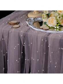 2pcs 39in White Pearl Tulle Cloth, Suitable For Wedding Arches, Dining Table Centers, Chair Sashes, Table Covers, Bridal Shower, Theme Parties, Event Backdrops, Floral Wrapping, Outdoor Garden Decor