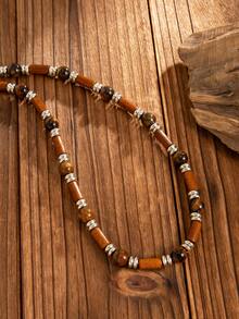 1 件波西米亚风格木珠项链，男士休闲配饰 - 棕色 - 查看 5