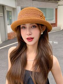 1pc Women Casual Boho Fisherman Hat, Street Style, Breathable, New Design, Elegant, Petite, Vintage Floppy Sun Hat, Suitable For Everyday & Outdoor Use