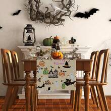 1pc Halloween Elemental Pattern Table Flag, Made Of 72 Inch Knitted Polyester Fiber, Used For Holiday Gathering Tables, Home Kitchen Decoration Gatherings, And Gifts