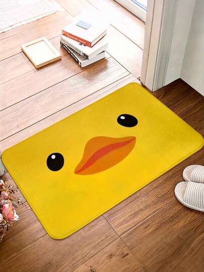 1 件可爱鸭脸浴室垫 - 吸水、柔软涤纶门垫、可水洗、适用于厨房、浴室、入口装饰 - 黄色带黑色装饰、浴室垫、卧室装饰、房间装饰、小地毯