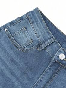 Jeans à taille haute élastique de grande taille, coupe droite, pantalon casual ample, denim stretch ajusté