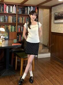 Pure Sexy Off-Shoulder Bowknot Short Sleeve Knit Sweater, Sweet Elegant Slimming Blouse For Women, Summer New Arrival