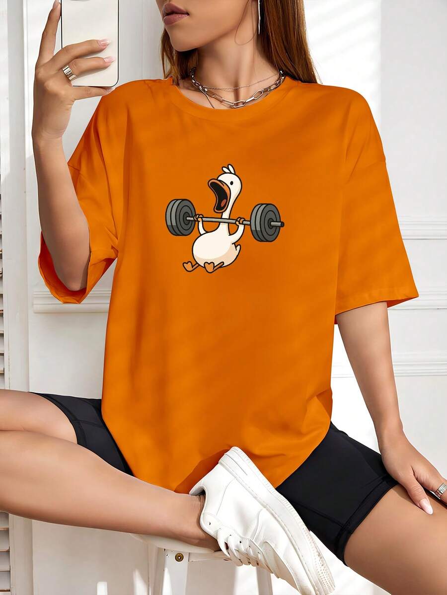 Women's Basic Duck T-Shirt Workout Cotton Shirt Fashion Blogger - trái cam - Xem 1