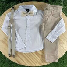 Formal Set With Khaki Pants, White Shirt And Children's Tie And Suspender Kit - Khaki - View 2