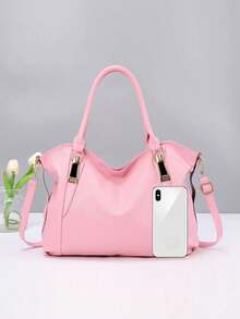 Women's Solid Color Large Capacity Casual Fashionable Tote Bag - Pink - View 4
