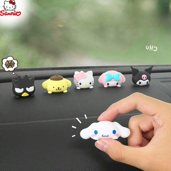 Sanrio 6 pièces Figurines en silicone Sanrio Kuromi et Cinnamoroll, décoration de voiture contemporaine à thème anime, statues de collection créatives pour diverses pièces, décoration de Noël et universelle, sans électricité nécessaire, comprend des autocollants adhésifs