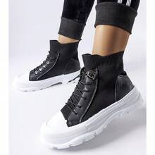 Tênis feminino casual versátil com sola grossa - Preto - Ver 2