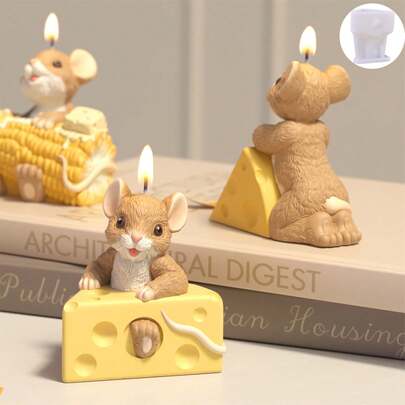1个卡通老鼠硅胶模具，奶酪玉米造型，DIY香薰蜡烛、手工皂，创意家居装饰摆件及手工生日礼物