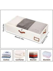 Beige Non-Woven Fabric Underbed Storage Bag, Waterproof Clothes & Comforter Storage Box For Home, Flat Foldable Container To Put Under Bed - Beige - View 2