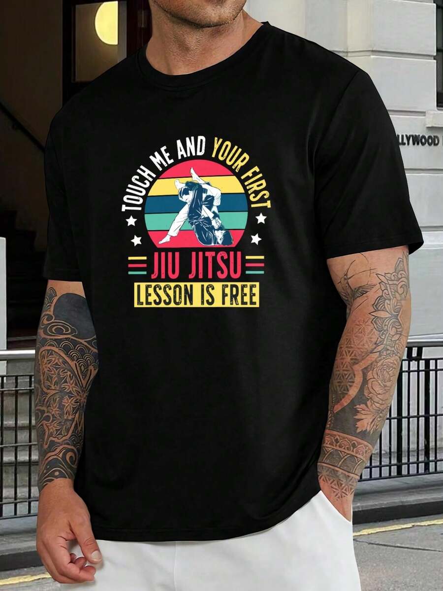Camiseta de Jiu Jitsu para hombres y mujeres | Camiseta de Jiu Jitsu Brasileño BJJ | Camiseta cómoda y elegante para entrenamiento de artes marciales - ¡Clase gratuita! - Negro - Ver 1