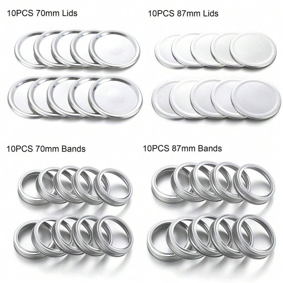 10/20PCS Canning Lids Leak-Proof Split-Type Regular/Wide Mouth Mason Jar Lids Tinplate Jar Caps Storage Bands