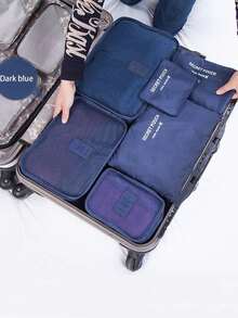 6件套旅行收纳包，包含洗衣袋、拉链衣物收纳袋和鞋袋，适合学生、教师、宿舍使用，防水防尘，带拉链，方便打包行李，是返校季的理想之选，尼龙材质，男女通用，必备旅行配件，旅行包，假日用品，学习用品，宿舍必备，大学必备。 - 藏蓝色 - 查看 5