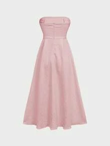 Vestido sin tirantes elegante y romántico para citas de verano Floreya, vestido ceñidor de cintura de alta gama con Charm, ajuste delgado casual, para la temporada de bodas - Rosa - Ver 7