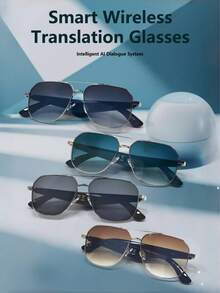 AI Translation Glasses, Wireless Smart Glasses, Support 100+ Languages, Anti-Blue Light Lenses, Built-In Microphone/Speaker, Open Ear Music & HD Calling, Control Photo Taking, USB Magnetic Charging, 360° Spatial Surround Sound, Fashionable Design For Office, Fitness, Hiking, Travel, Business, Study, Perfect Gift For Men And Women - Khung vàng, tròng kính xanh - Xem 4