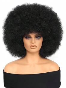 Afro Wig 14Inch And 8Inch Afro Wigs For Women 70s Afro Kinky Curly Wig Bouncy Huge Fluffy Puff Wigs Synthetic Hair For Cosplay Daily And Party - 黑色 - 查看 2