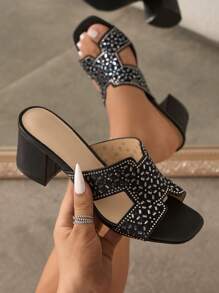 Women's Party Shoes, Wedding Shoes, Fashion Mid-Heel Sandals, Rhinestone Sandals