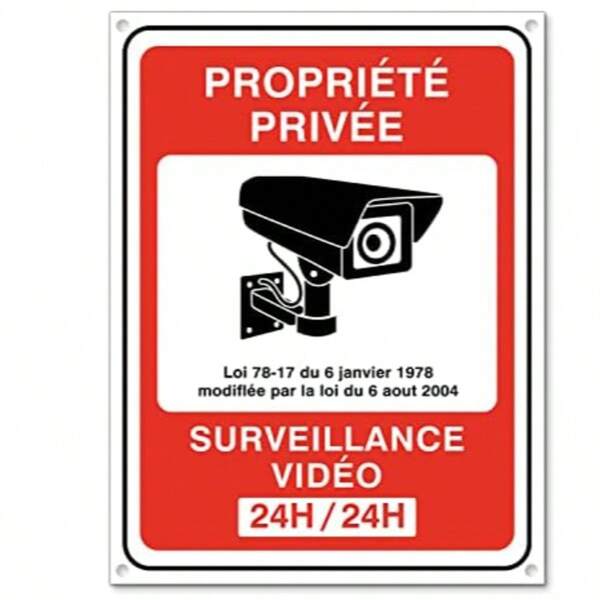Panneau de surveillance vidéo - Panneau d'alarme de sécurité pour propriété privée - Signalisation en plastique 20x15cm (1)