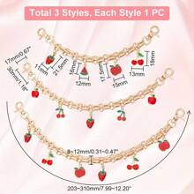 Summer 1/3 Piecesfruit-Themed Enamel Pendant Bag Chain, Alloy Extension Chain, Mixed Shape, Light Gold, 20.3-31 Cm /7.99-12.2 Inches In Length, 0.8-1.2 Cm In Width, 3 Styles, Handbag Accessory Decoration DIY Wallet Making