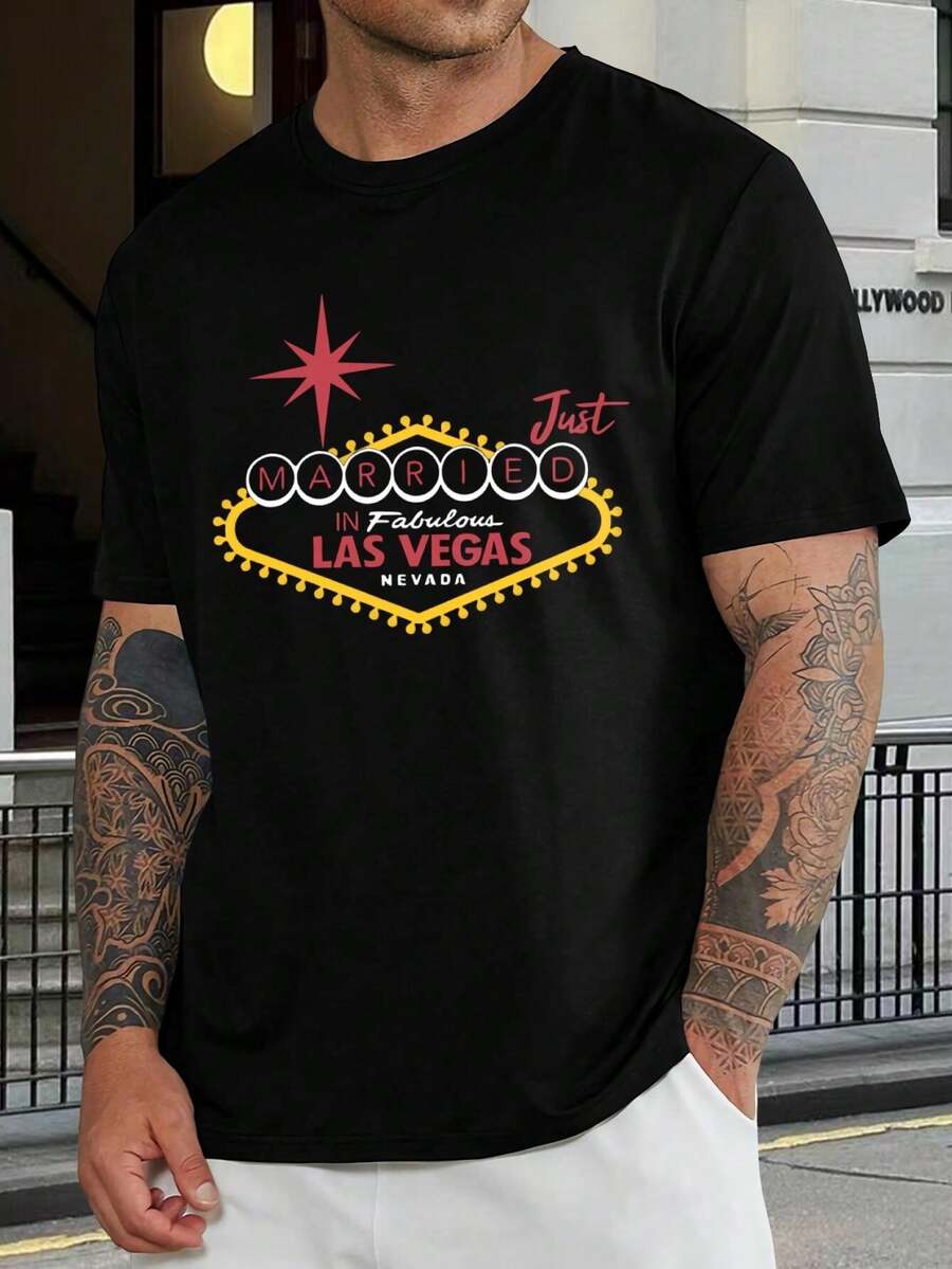 Camisetas de boda en Las Vegas a juego para novios - Conjuntos para luna de miel, despedidas de soltera y aniversarios - Camisetas para parejas - Camisetas casuales de algodón para hombre y mujer - Negro - Ver 1