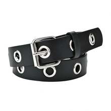 Punk Style Women Perforated Waist Belt With Metal Eyelets And Pin Buckle - Black - View 1
