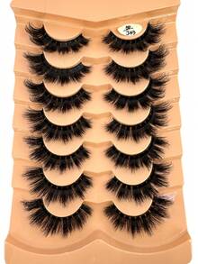 HBZGTLAD 7pcs/Pack Thick & Natural Look False Eyelashes, Includes Cat Eye, Wispy, Flare Styles, Giving Lashes A Fanned Out 3D Fluffy Russian Doll Effect For Natural Extension - Black - View 3
