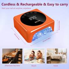 Lámpara de uñas LED inalámbrica profesional, lámpara UV recargable de 78 W, sensor infrarrojo inteligente y pantalla LCD, dispositivo de secado de esmalte de uñas, secador de uñas portátil para esmalte de gel con 5 temporizadores en blanco.
