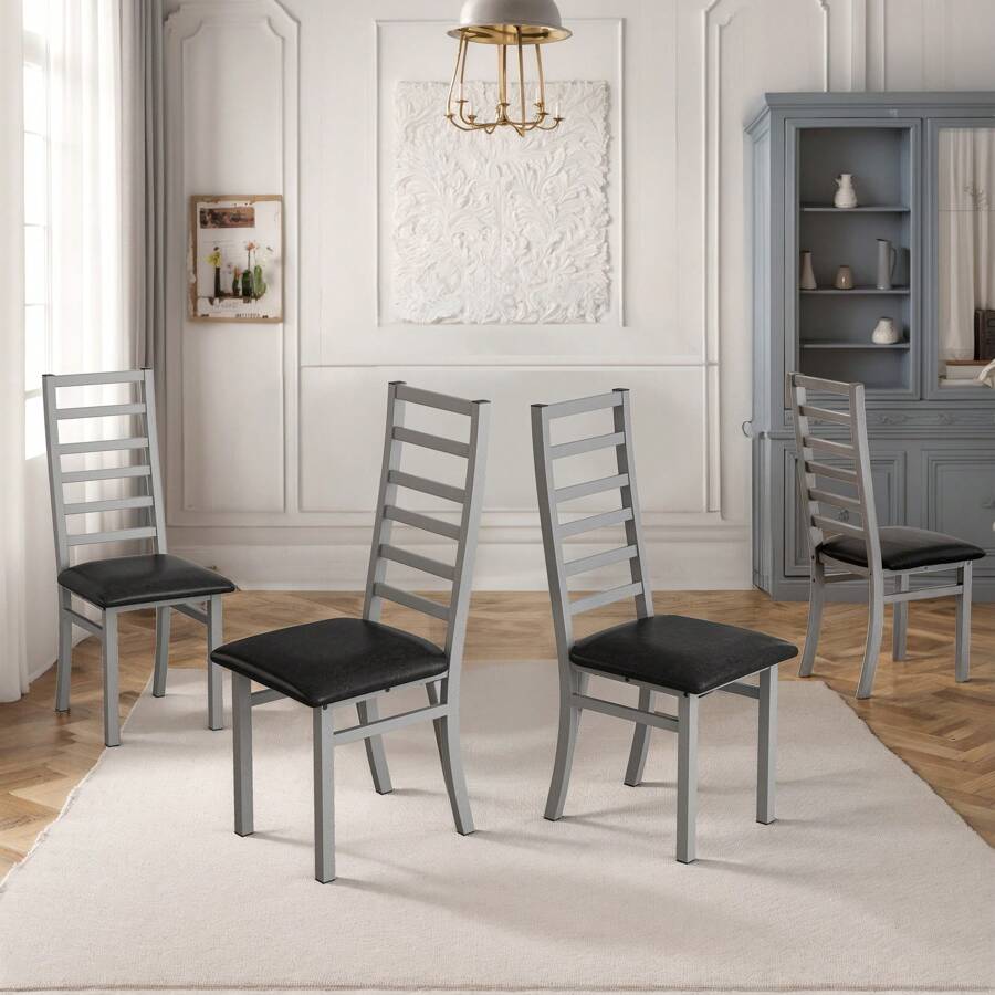 Metal Dining Chairs Set of , Steel Legs and PU Leather Seats, High Back Armless Dining Chairs, for Kitchen, Living Room,