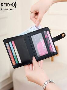 MIYIN Women's Super Thin Wallet, RFID Blocking Bifold Credit Card Holder With Zipper Coin Pouch, ID Window And Key Ring, Fashionable And Lightweight, Suitable For Daily Use, Can Hold ID Cards, Cards, Etc. An Ideal Choice For White-Collar Women, And Also A Great Gift For Holidays, Anniversaries, Birthdays, Etc. This Wallet Combines The Functions Of A Business Card Holder And Credit Card Wallet, Making It An Ideal Choice For Women's Mini Wallets. - Black - View 9