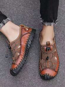 Sandalias casuales para hombre hechas a mano con costuras, zapatos casuales minimalistas de malla para hombres, zapatos para hombre para verano, senderismo al aire libre, ocio, transpirables y antideslizantes, en verde/marrón/negro, tallas grandes 45 46 47 48