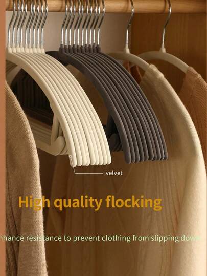 10个装节省空间植绒塑料衣架 - 防滑不留痕不锈钢半圆形衣架，高效收纳整理，适用于家庭、衣柜和宿舍，可挂放连衣裙、裤子、鞋子、牛仔裤、靴子、裙子等，春季简约风，夏季上衣。