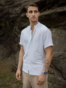 Men's Short Sleeve Shirt With Priest Collar Premium Quality Light And Fresh Fabric Easy To Iron - 彩色 - 查看 4